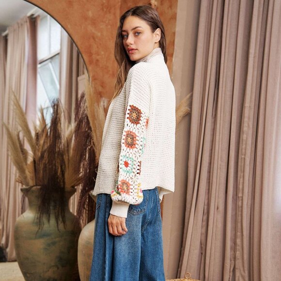 Cozy Crochet Pattern Sleeve Cardigan Sweater by Davi and Dani - Picture 3 of 7